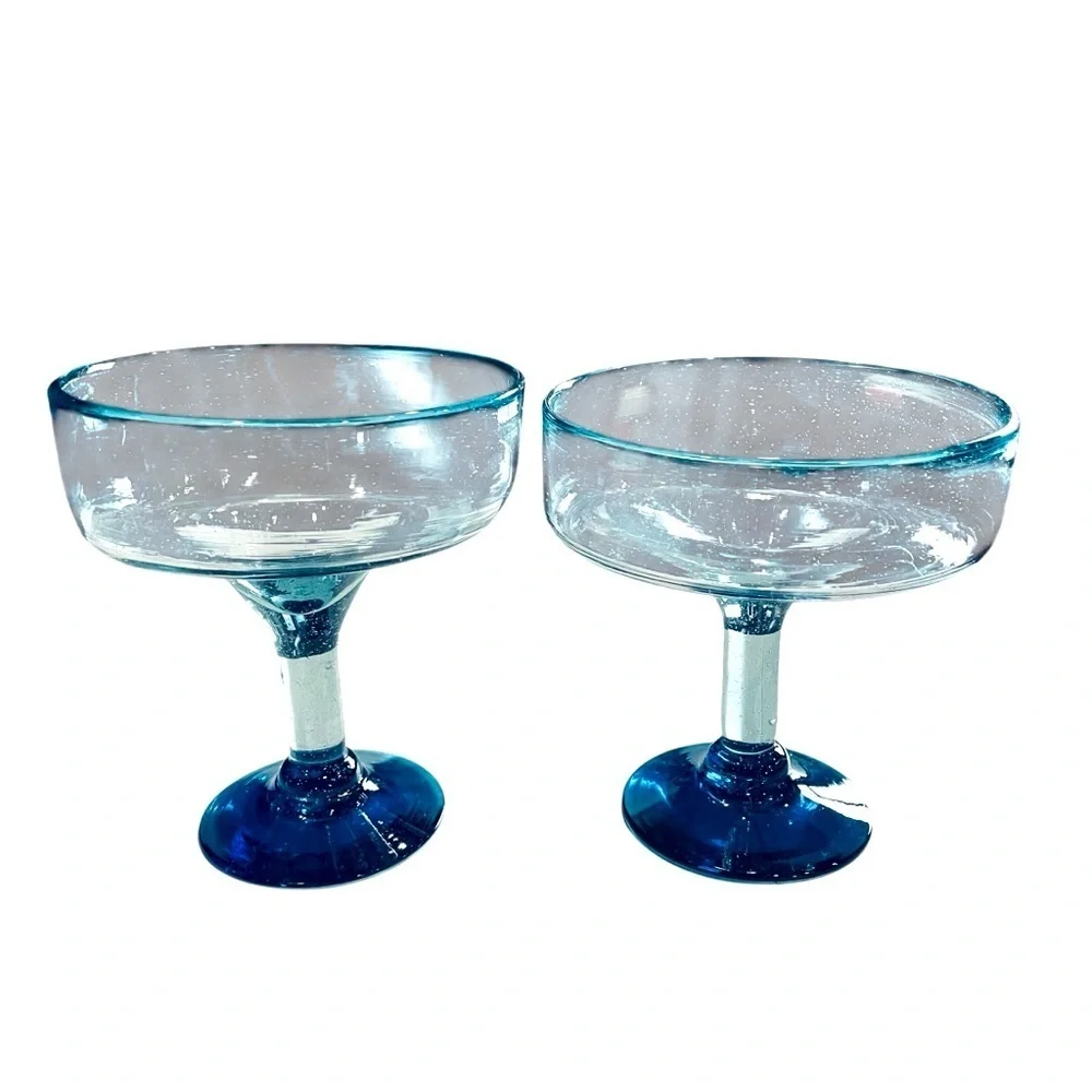 Mexican Hand Blown Glass – Set of 2 Hand Blown Margarita Glasses (16 oz)